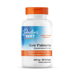 Doctor's Best Saw Palmetto softgels bottle with 320 mg formula for daily prostate support.