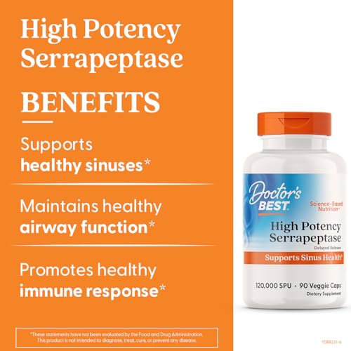 Doctor's Best Serrapeptase bottle label highlights Serrateric coating technology.