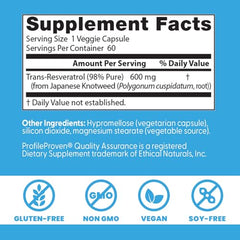 Doctor's Best Trans-Resveratrol label view emphasizes purity from Polygonum cuspidatum