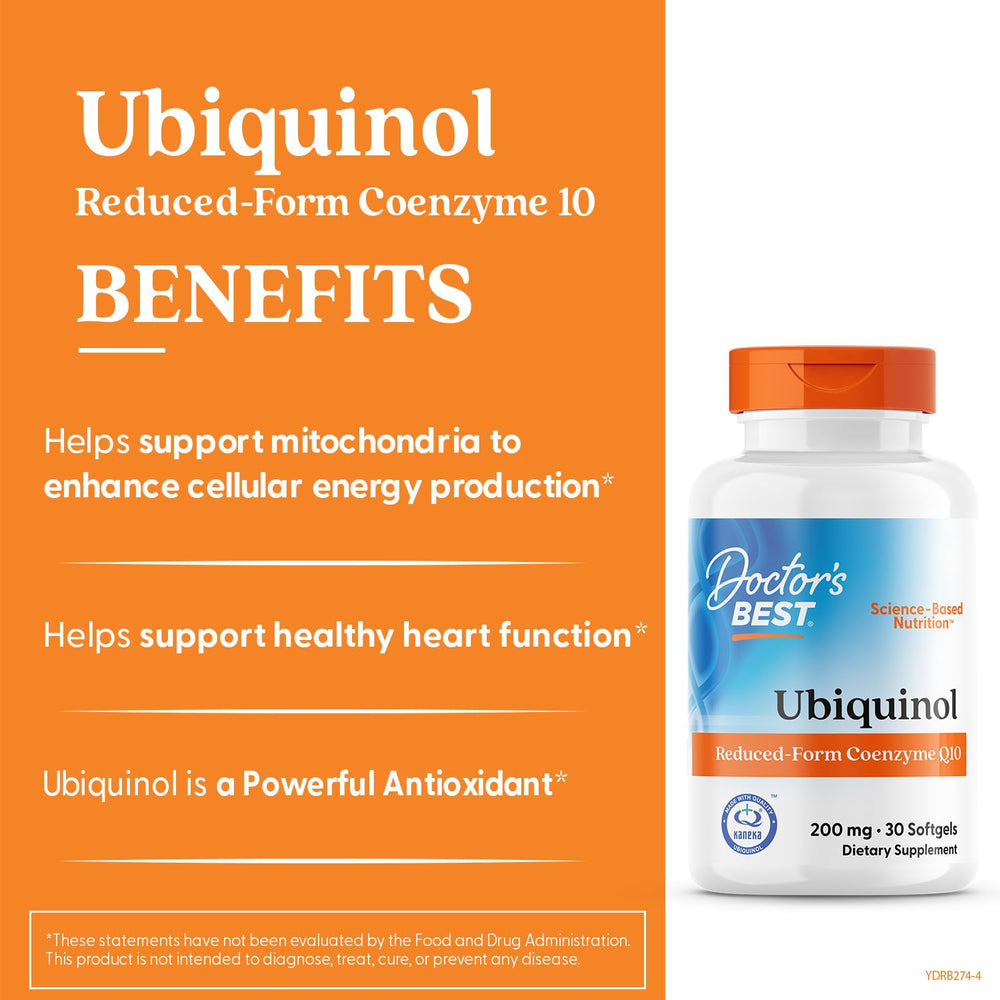 Doctors Best Ubiquinol packaging scene on a clean surface