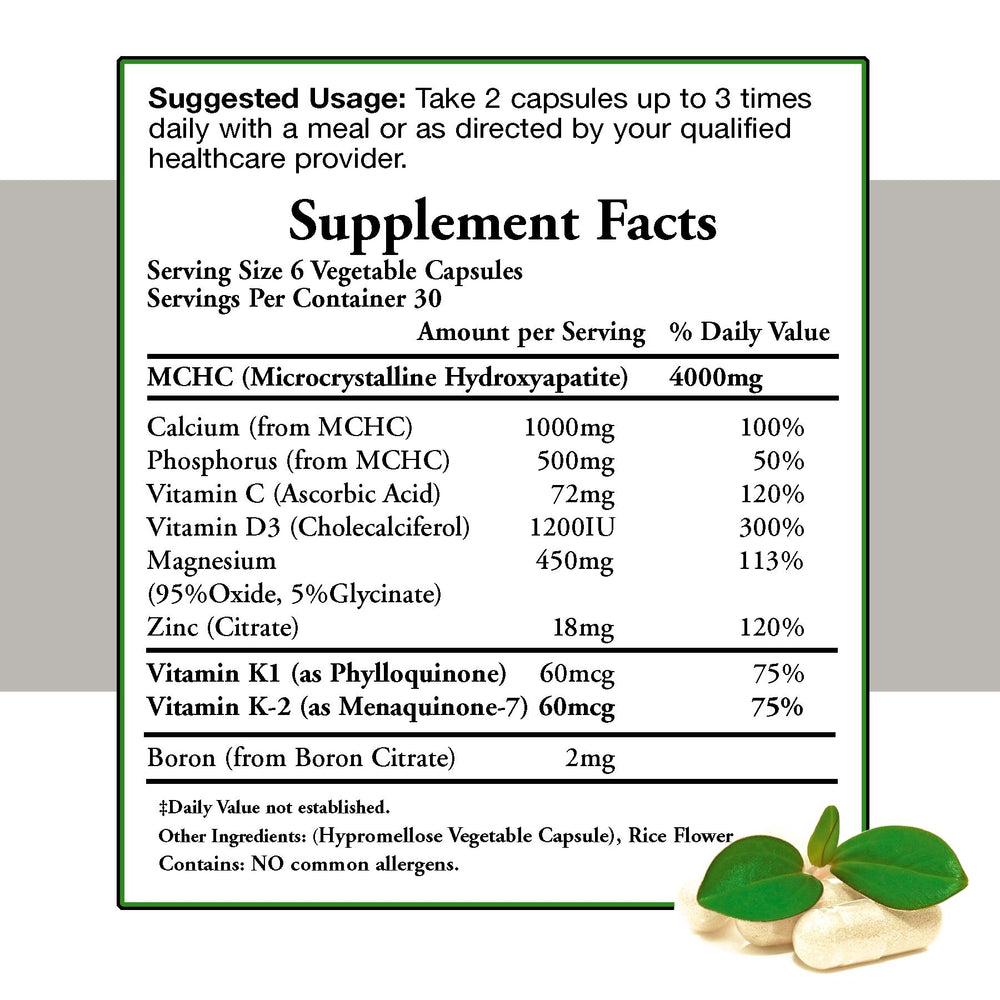 Doctors Nutra calcium MCHC label highlights key nutrients like K1 and K2