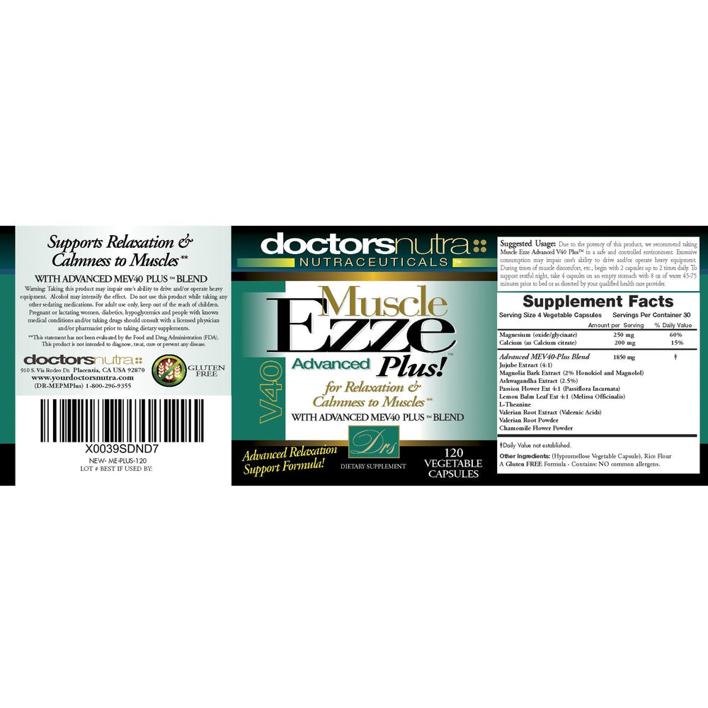 Close-up of Muscle Ezze Plus vegetarian capsules, gluten-free daily nutrition.
