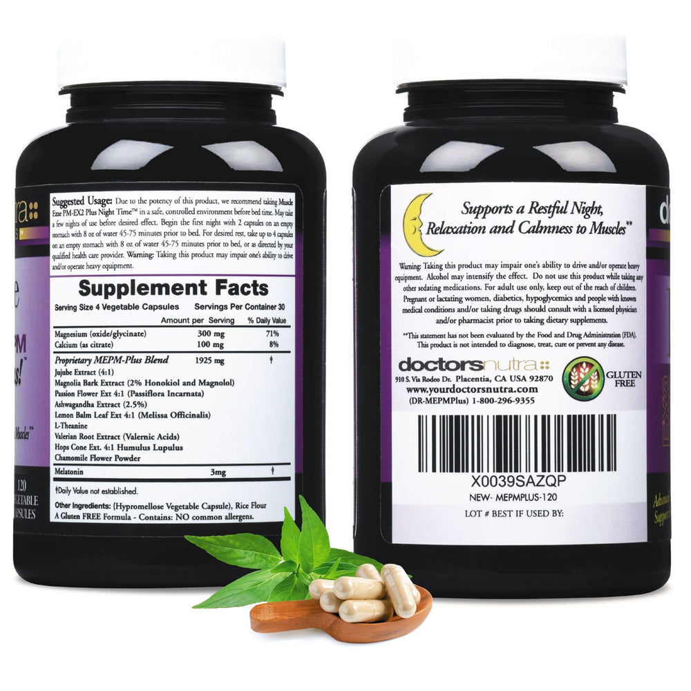 Doctors Nutra Muscle Ezze PM Plus capsules close-up gluten-free daily relaxant option