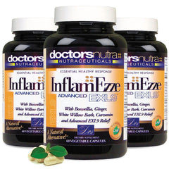 Doctors Nutra InflamEzze 3-bottle pack on a shelf for daily wellness.