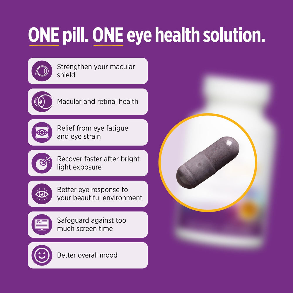 OCUGOLD capsules close-up illustrating plant-based formula for daily eye health