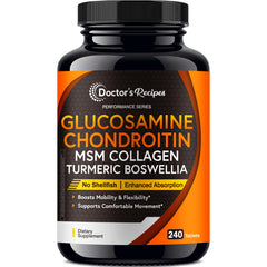 Doctor's Recipes glucosamine chondroitin msm turmeric bottle for joint support.