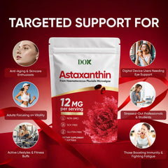 DOK astaxanthin 12mg container for daily use in wellness routine