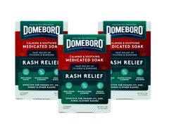 Domeboro Soothing Soak Powder Packets in box for convenient rash relief