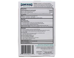 Closeup of the Domeboro label on the powder packets for dermatitis care