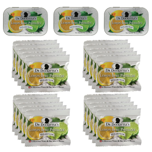 DOOLITTLE Dr Sugar Free Soft Fruit Pastilles Lemon Lime in tin for on-the-go throat moisture