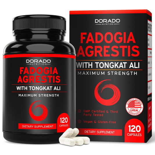 Dorado Nutrition Fadogia Tongkat blend bottle front for performance support
