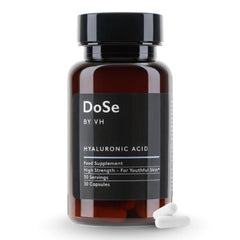 DoSe by VH bottle front showing 300mg Hyaluronic Acid for skin hydration