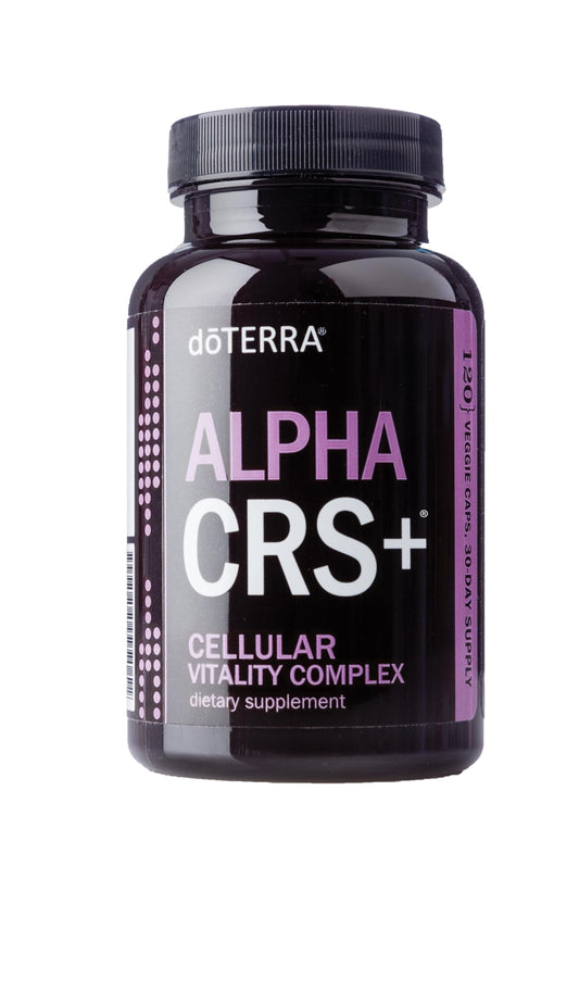 doTERRA Alpha CRS+ bottle and capsules for daily antioxidant support.