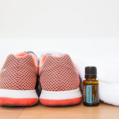 doTERRA AromaTouch label close-up shows ingredient notes for at-home use