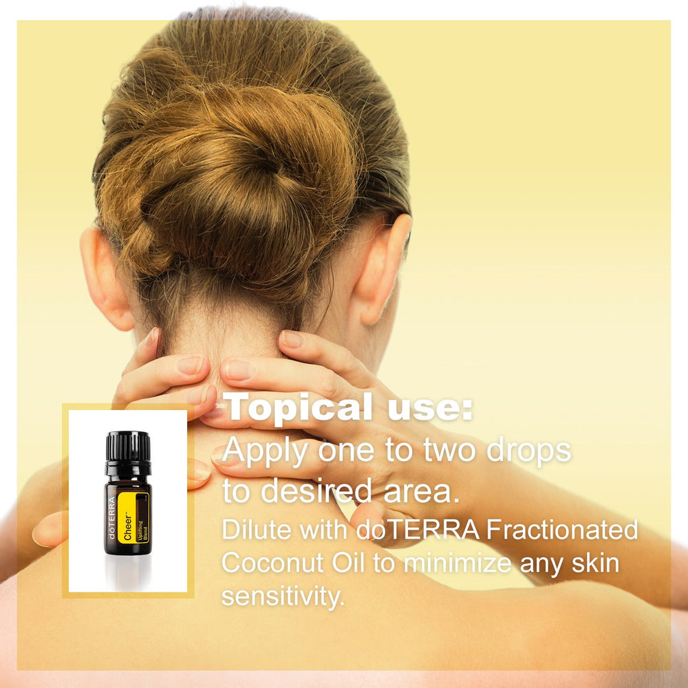 Applying doTERRA Cheer to pulse points for mood uplift.