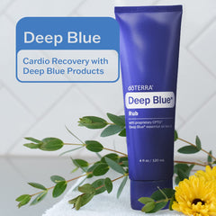 Hand holding doTERRA Deep Blue Rub cream ready for application.