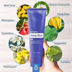 Close-up of the doTERRA Deep Blue Rub essential oil blend.