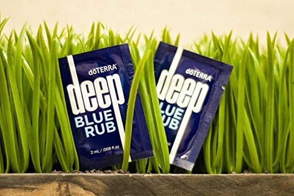 doTERRA Deep Blue Rub sample pack collection highlighting travel-friendly packets