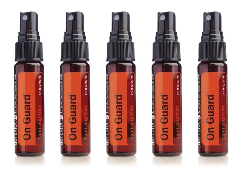 doTERRA On Guard sanitizing mist bottle closeup for quick germ protection on the go