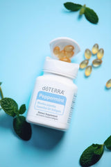 doTERRA Peppermint Softgels on-the-go bottle for travel-friendly use and peppermint convenience.
