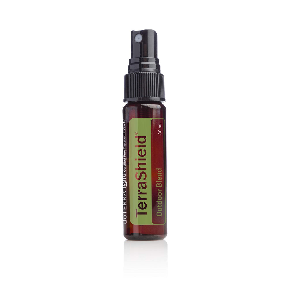 doTERRA Terrashield outdoor spray bottle for hiking, offering natural protection during outdoor activities.