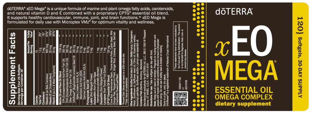 doTERRA xEO Mega packaging box emphasizes vitamin D and astaxanthin