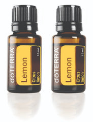 doTERRA Lemon essential oil 15ml bottle front with vibrant citrus scent.