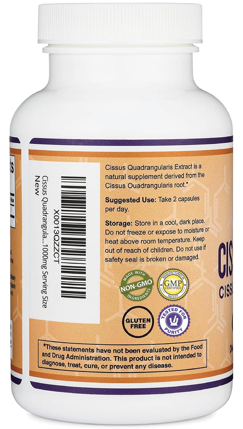 Double Wood Cissus Super Extract label shows ingredients and gluten-free and non-GMO details.