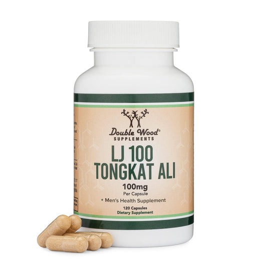 Double Wood LJ100 Tongkat Ali bottle showing trusted men's health support