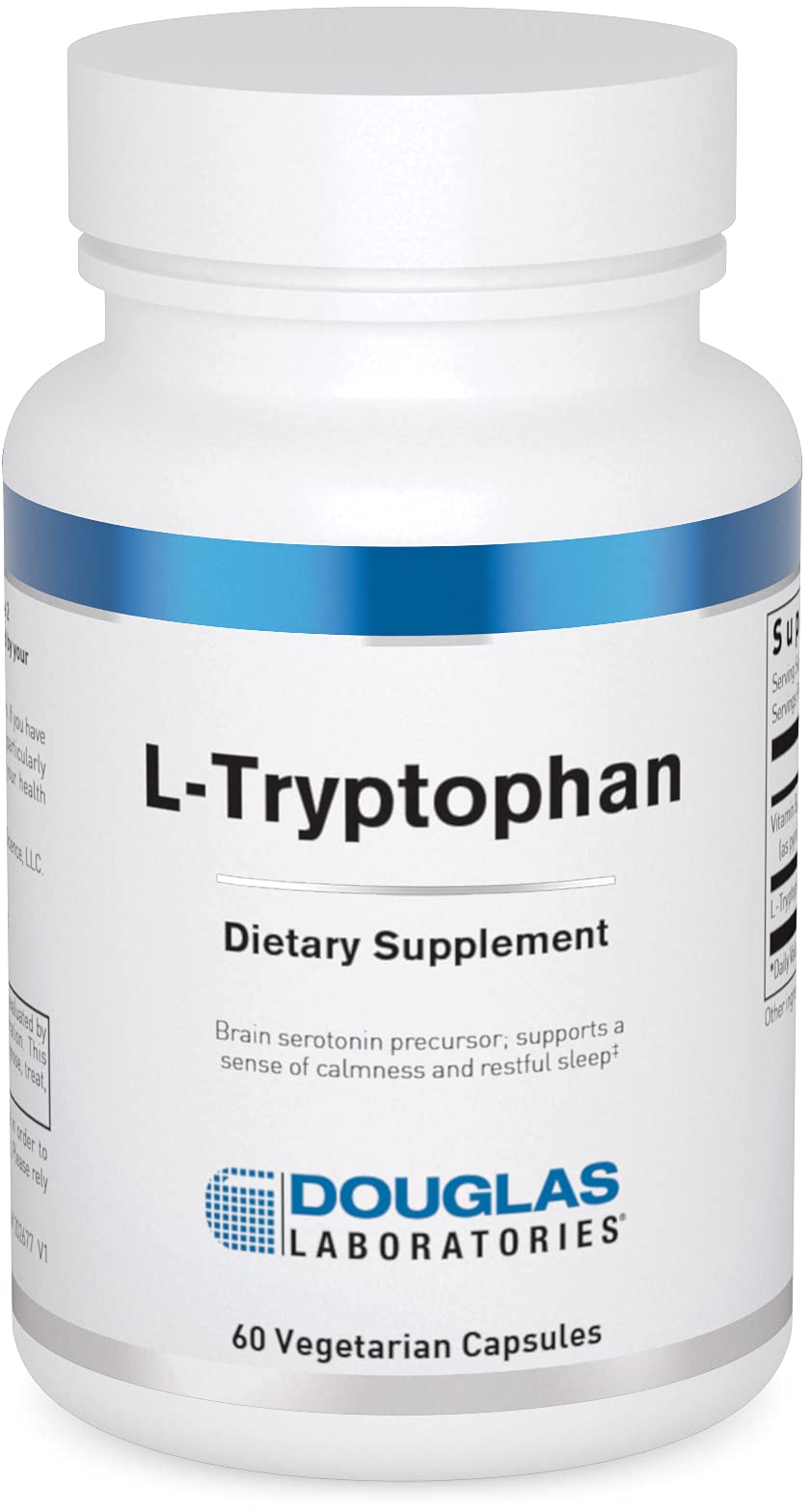 Douglas Laboratories L-Tryptophan bottle front with 60 vegetarian capsules for sleep support.