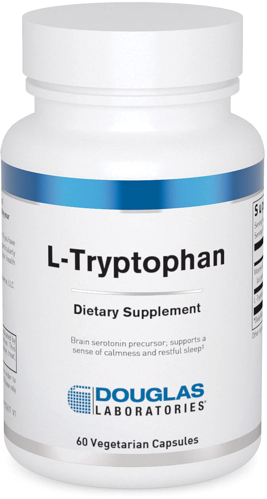 Douglas Laboratories L-Tryptophan bottle front with 60 vegetarian capsules for sleep support.