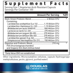 Close-up of Douglas Laboratories Multi-Probiotic capsules for daily gut balance