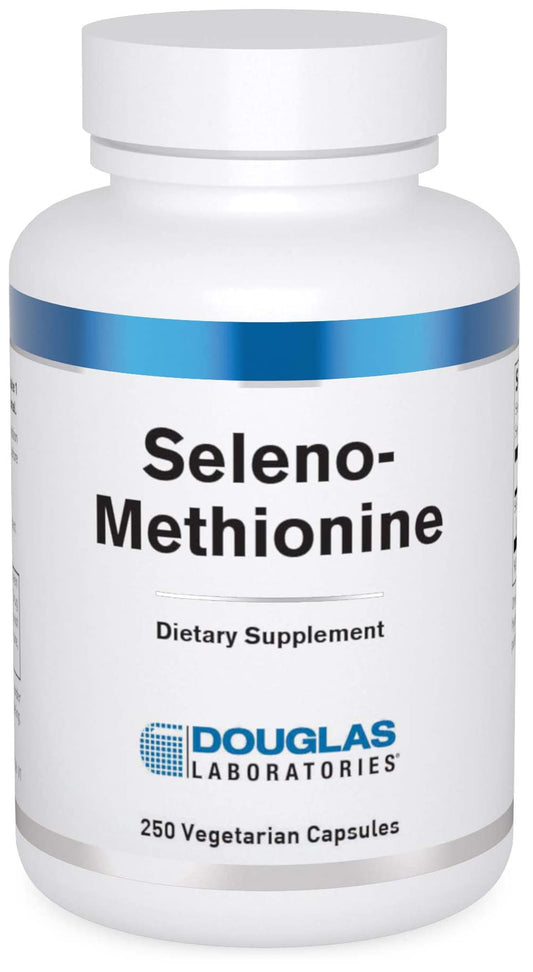 Douglas Laboratories Seleno-Methionine bottle with 200 mcg capsules for daily selenium.