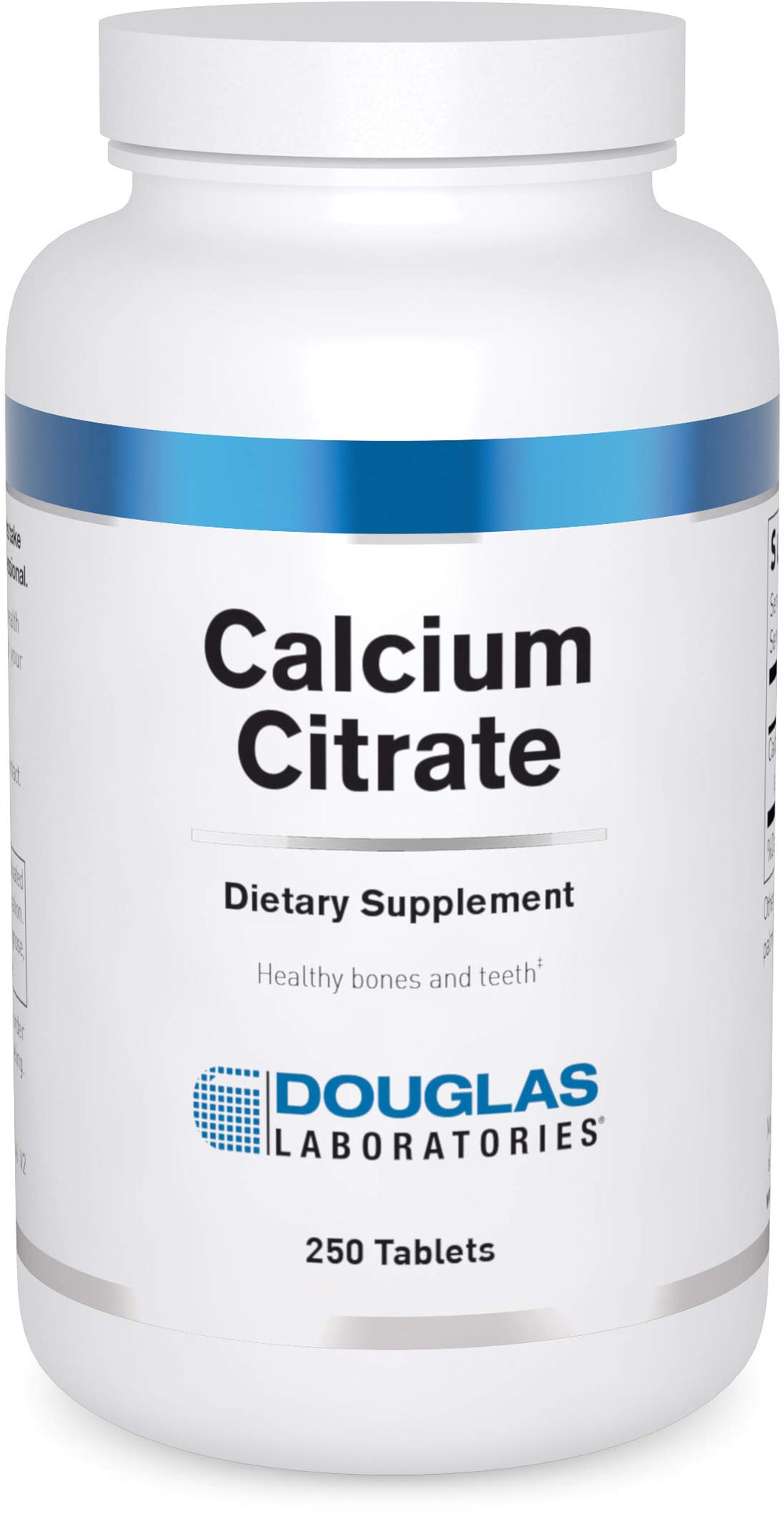 Douglas Laboratories Calcium Citrate tablets in bottle promoting bone health and teeth support.