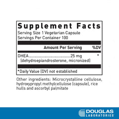 Douglas Laboratories DHEA 25 mg capsules close-up shows texture and micronized form