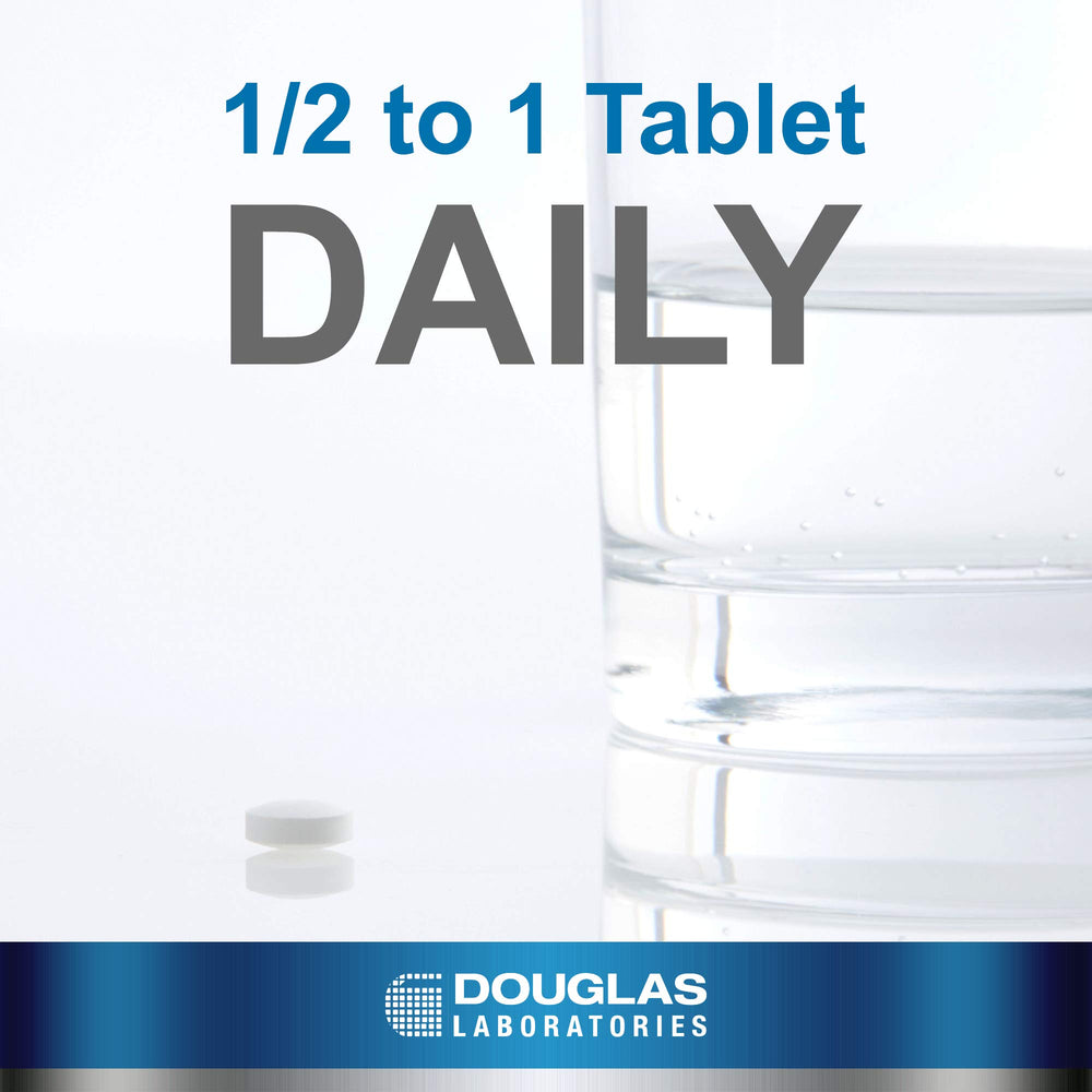 Close-up of Douglas Laboratories DHEA 25 mg tablets showing precise dosage.
