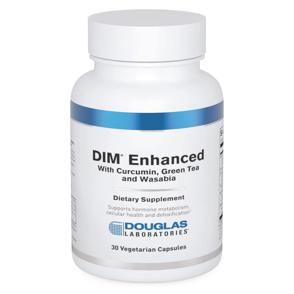 Douglas Laboratories DIM Enhanced bottle cap close-up highlighting easy daily hormone support.