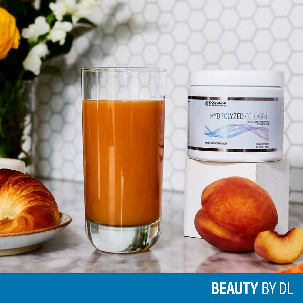 Douglas Laboratories Hydrolyzed Collagen+ with hyaluronic acid highlighting hydration-friendly ingredients.