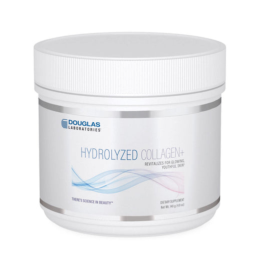 Douglas Laboratories Hydrolyzed Collagen+ powder tub showcasing clean packaging for skin vitality support.