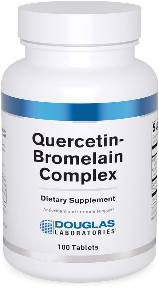 Douglas Laboratories Quercetin Bromelain Complex bottle on a clean surface for daily immune support.