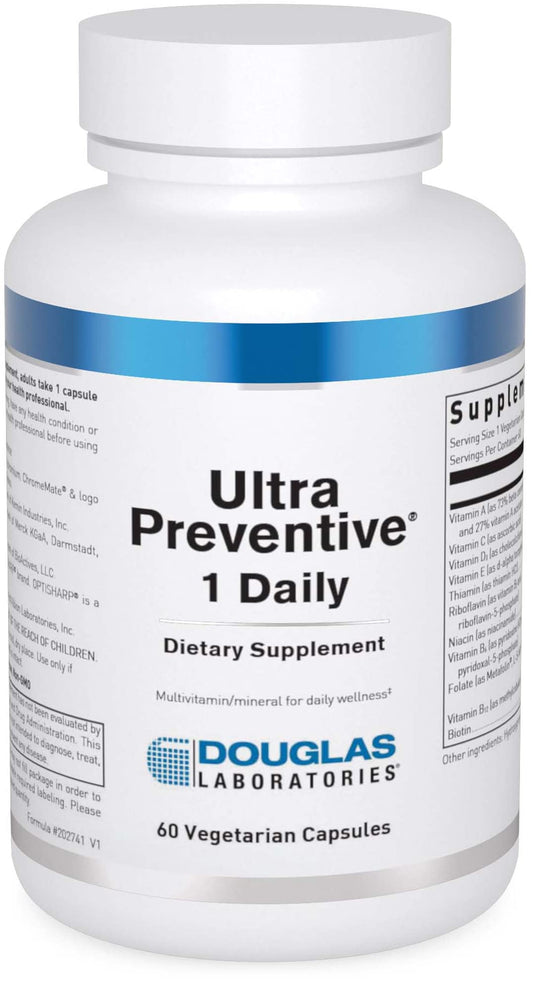 Douglas Laboratories Ultra Preventive 1 Daily bottle front shows tablets for daily energy support.