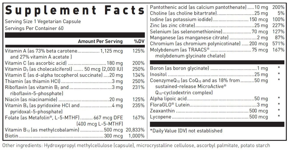 Closeup of Douglas Laboratories Ultra Preventive 1 Daily tablets highlighting high-potency nutrients for immune and heart health.