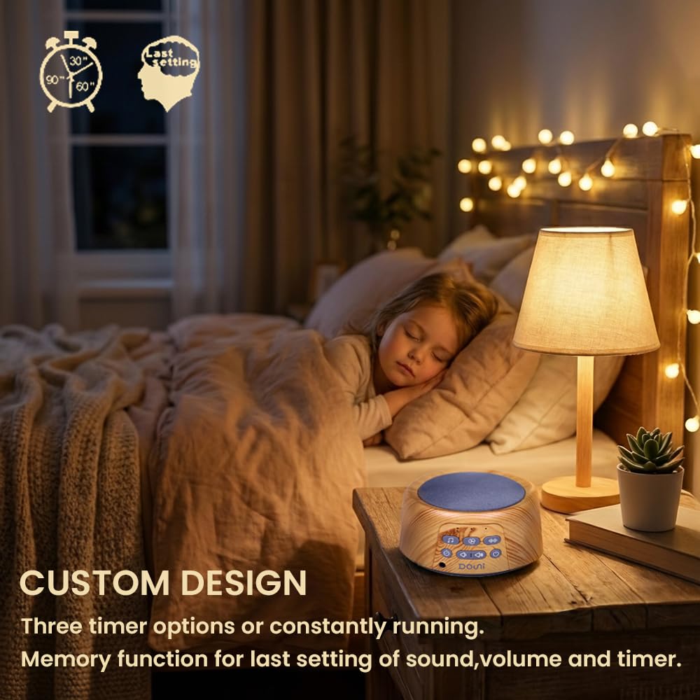 Douni Sleep Sound Machine headphone jack enables private listening without disturbing others.