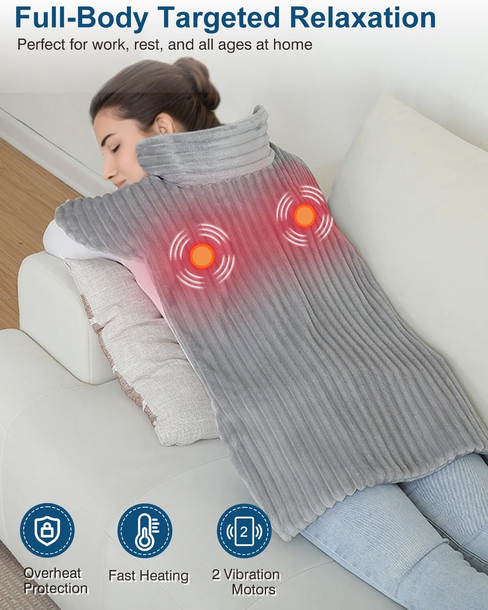 Dowin pad offers heat settings and vibration modes for customizable relief options.