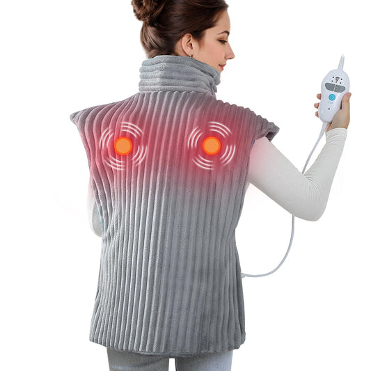 Dowin massaging heating pad covers neck and shoulders for full coverage.