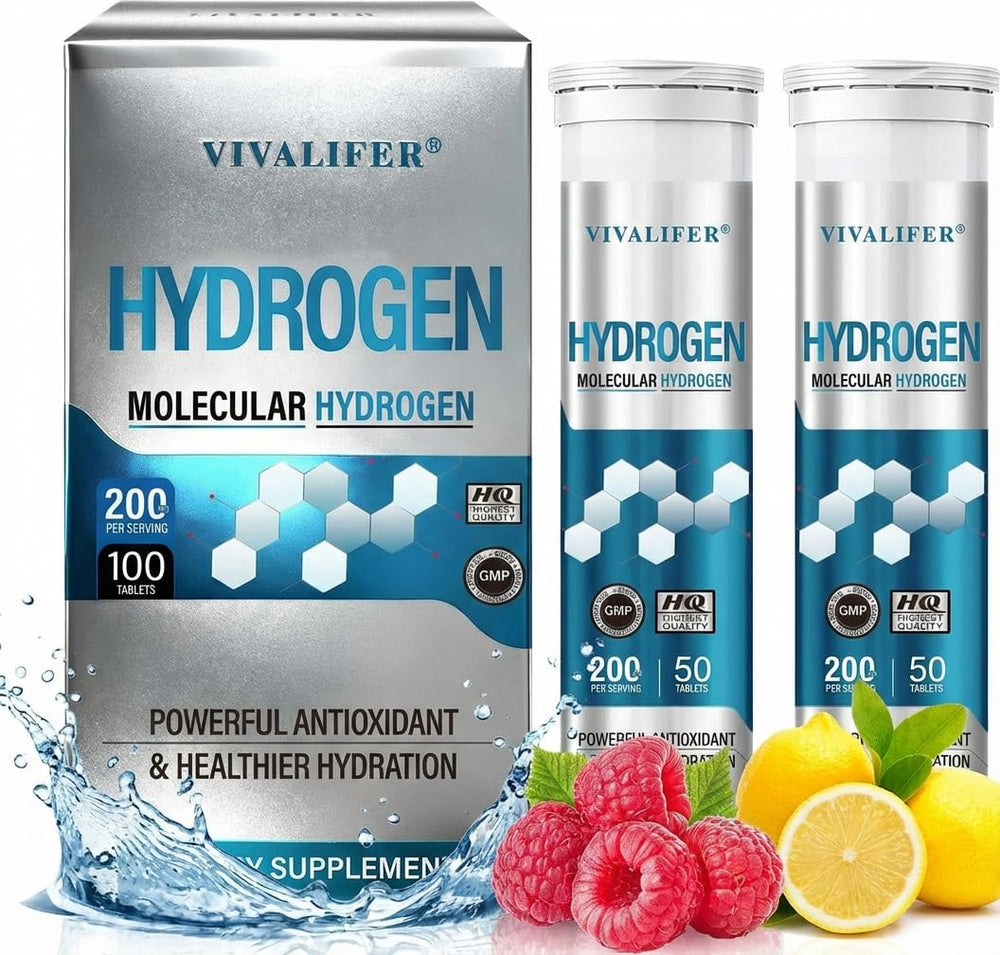 DQQI Hydrogen Water Tablets Lemon flavor dissolving in a glass for refreshing hydration
