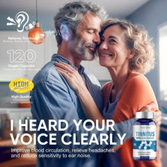 DQII Tinnitus Relief in hand illustrates easy daily supplementation for focus.