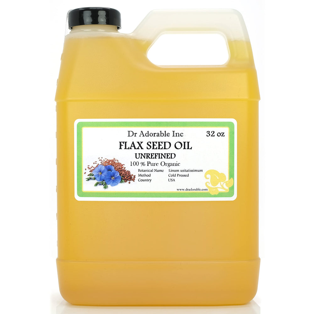 Dr Adorable flax seed oil bottle for skincare and hair nourishment.