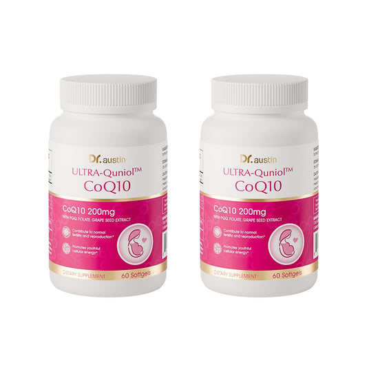 DR.AUSTIN CoQ10 bottle front view highlighting the 200 mg formula for energy support