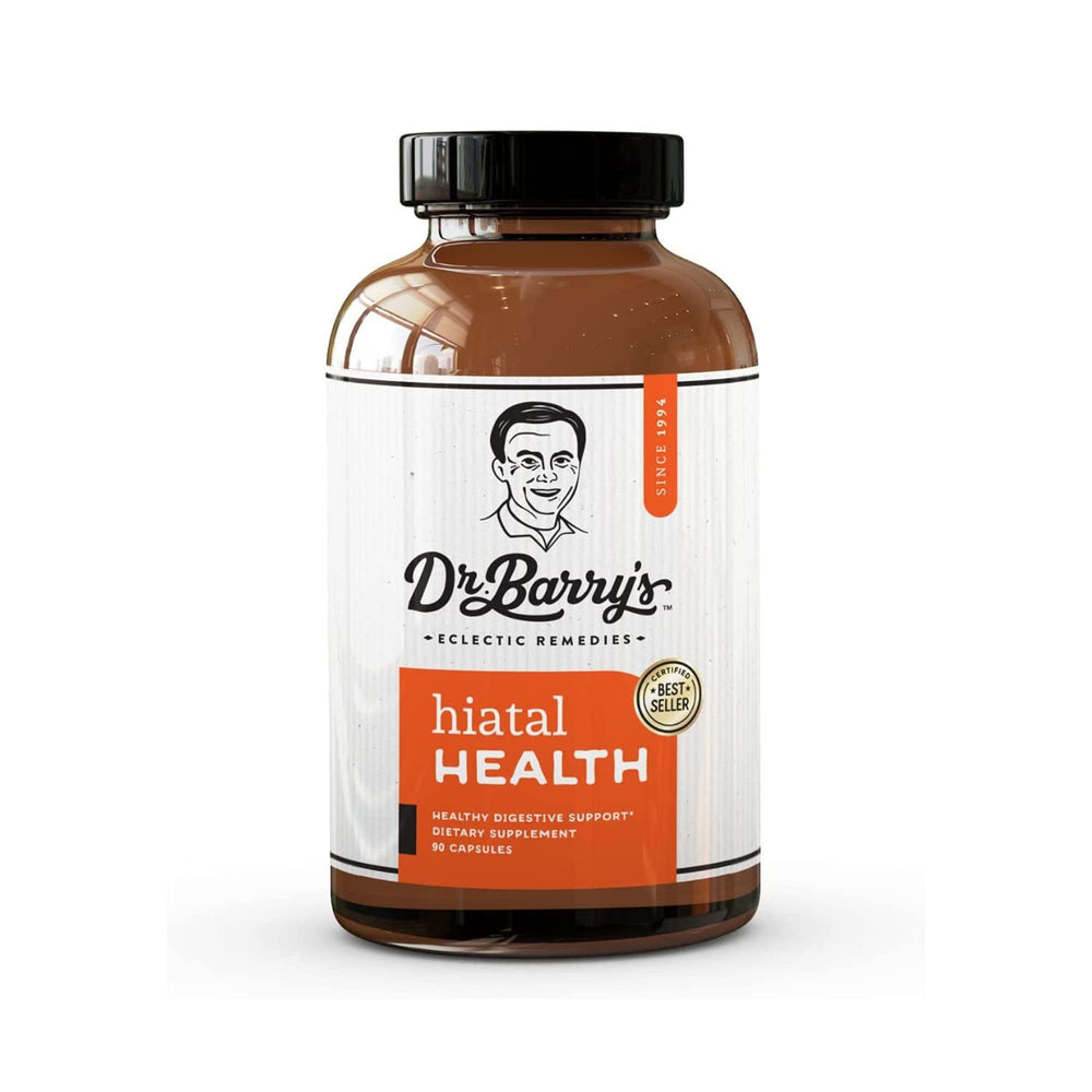 Dr. Barry's Hiatal Health bottle pour for natural gut support after meals.